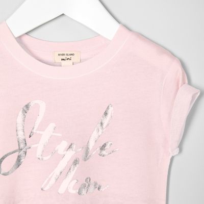 Mini girls pink faded leopard print T-shirt